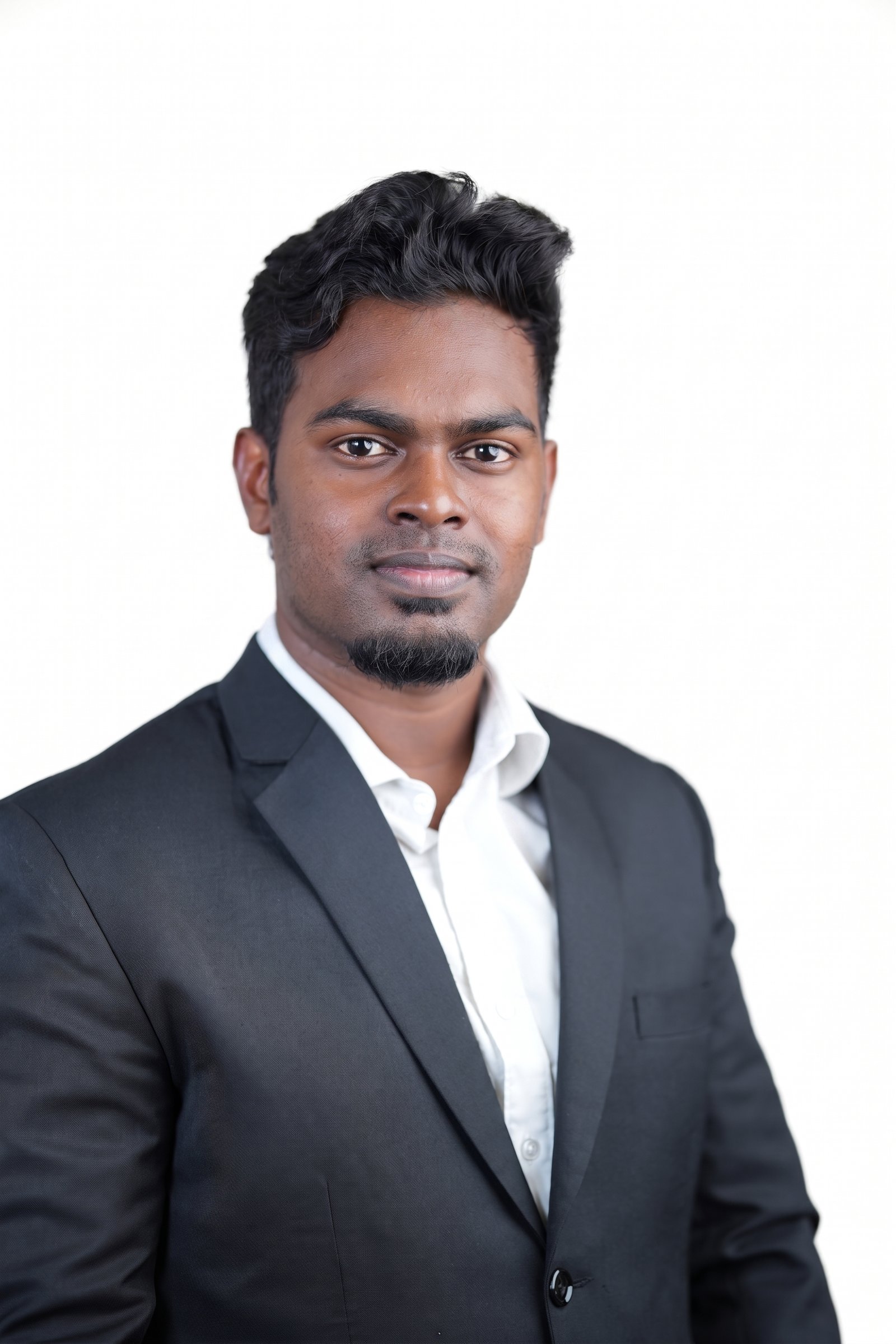 Santhosh Kumar J, in a dark suit, against a plain backdrop.